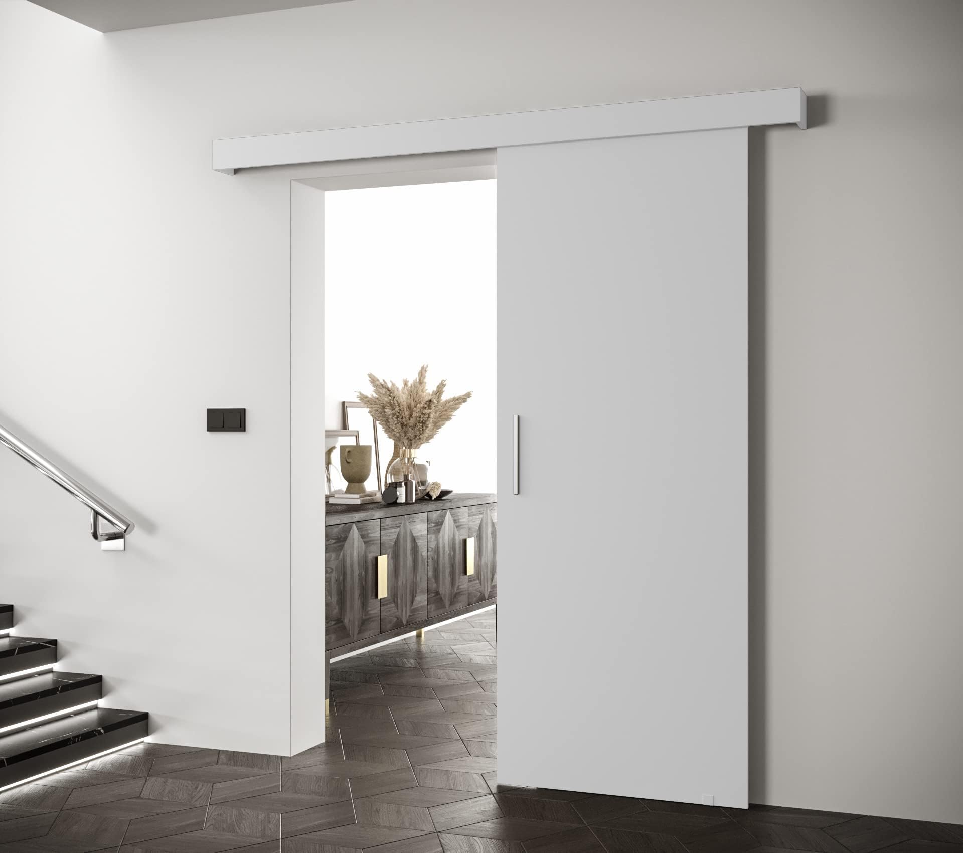 ABIKSMEBLE Salwador 1 Sistema de Puerta Corredera con Cubierta de Riel - Puertas Corredizas de Pared Interior - Puertas Empotradas en el Ático - Construcción Sólida - 90 x 204 cm - Blanco