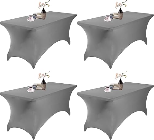 Miniatura 414 de Paquete de 2 manteles rectangulares impermeables de elastano, 6 pies, color negro, elástico, resistente a las manchas, para todas las estaciones