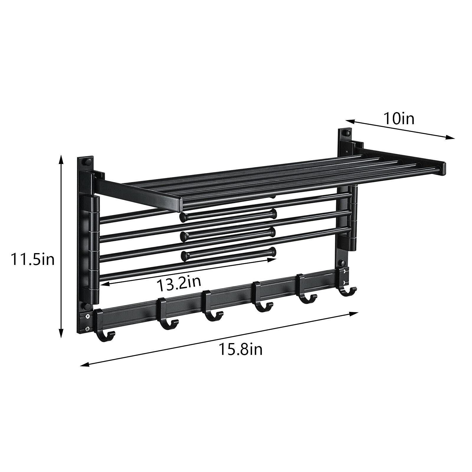 Toallero giratorio montado en la pared, estante plegable de secado de ropa sucia con ganchos y brazos oscilantes, toallero de aluminio para baño, cocina