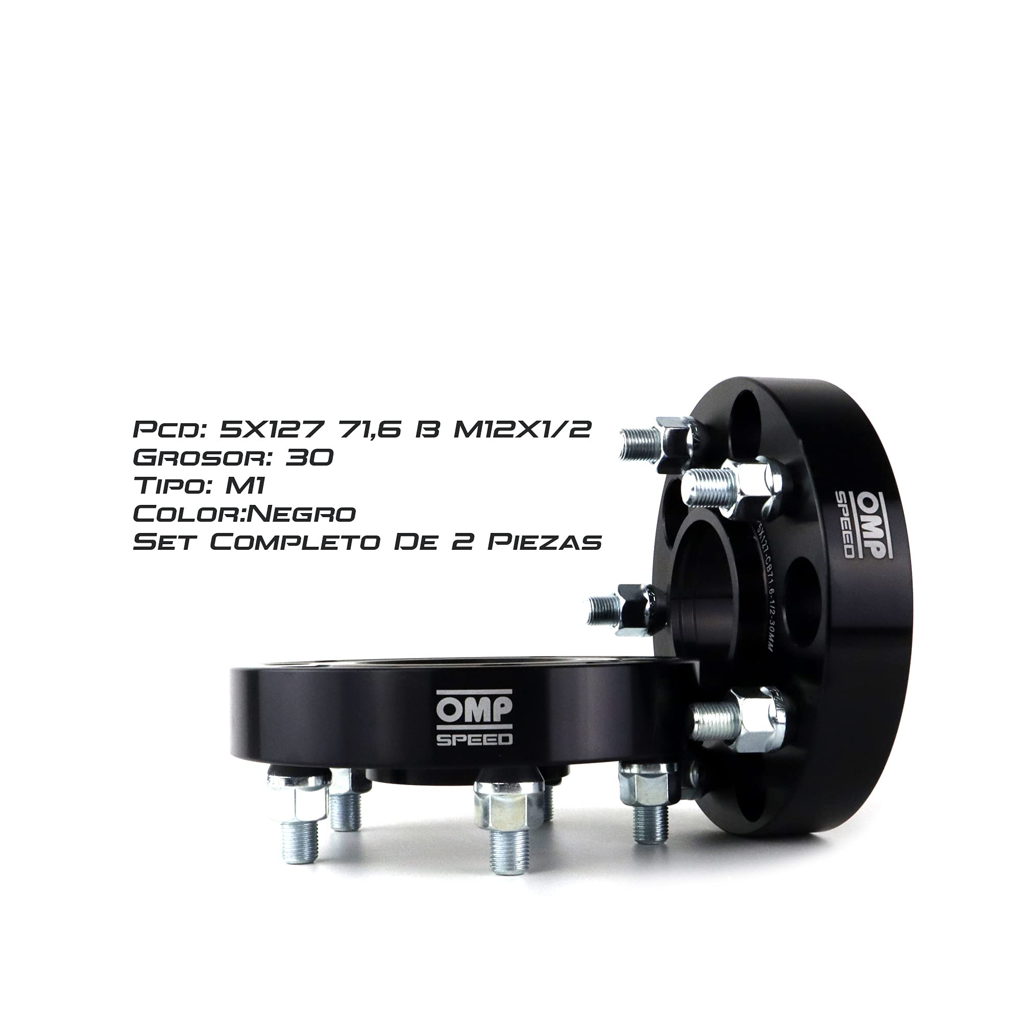 OMP LICENCIA Doppelte Abstandhalterung, Mittelteilung, PCD, 5 x 127/5 x 127, Nabe: 71,6 Breite 30 mm, M1/2 Zoll, Farbe: Schwarz