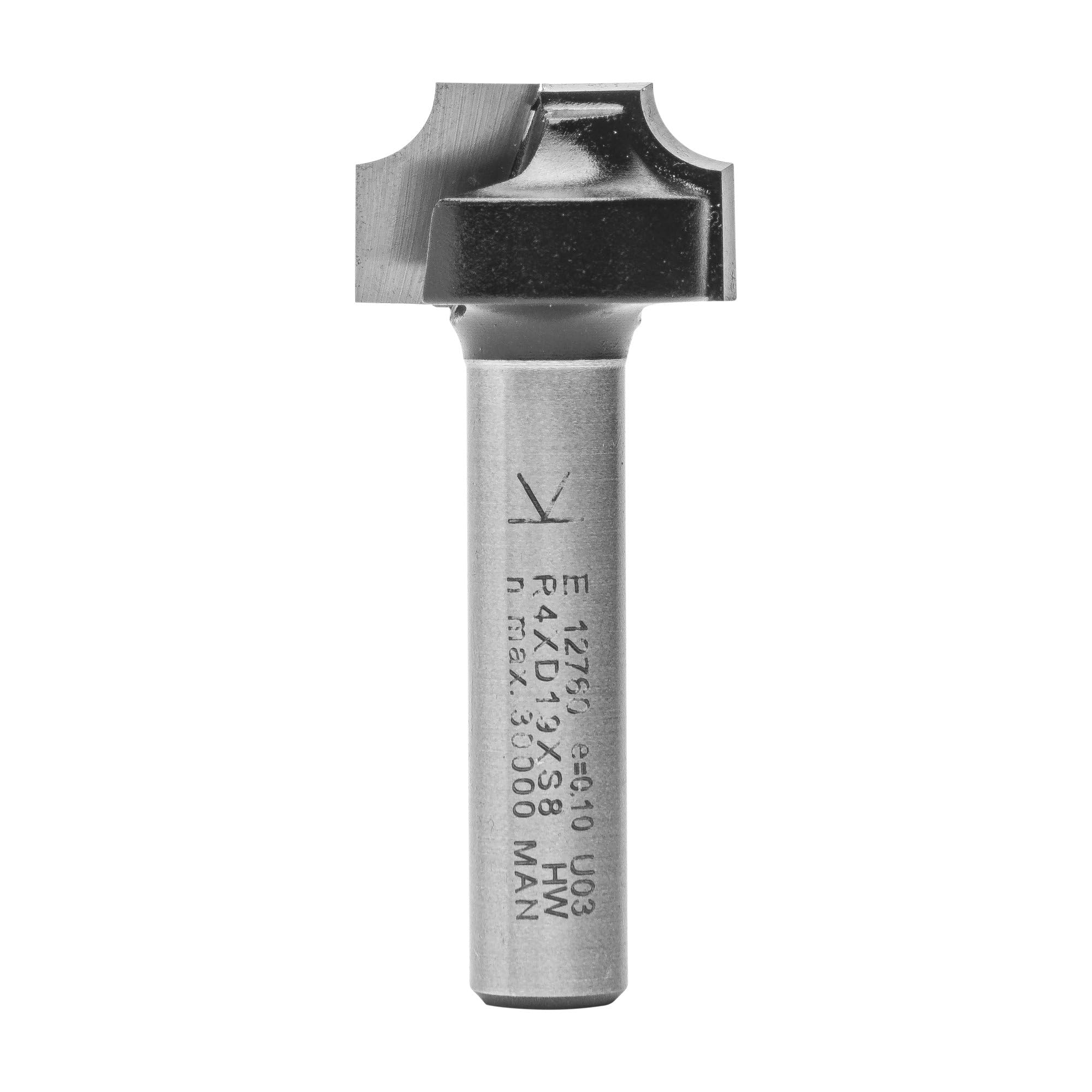 ENT 12760 Fresa para cuarto de círculo, en carburo, vástago (S) de 8 mm, diámetro (D) de 19 mm, NL 11 mm, R 4 mm, SL 32 mm