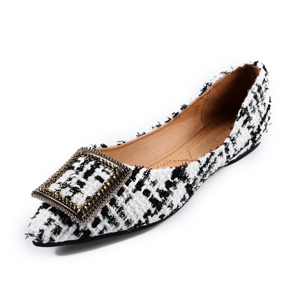 Meeshine Womens Classic Pointy Toe Ballet Flats Slip On Plaid Dress Flat Shoes