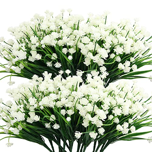 Lucky Snail 20 Bundles Artificial Flowers For Outdoors, Outdoor Fake Flowers For Decoration Uv Resistant Faux Plastic Plants Garden Porch Window Box Décor(White). #TOP30