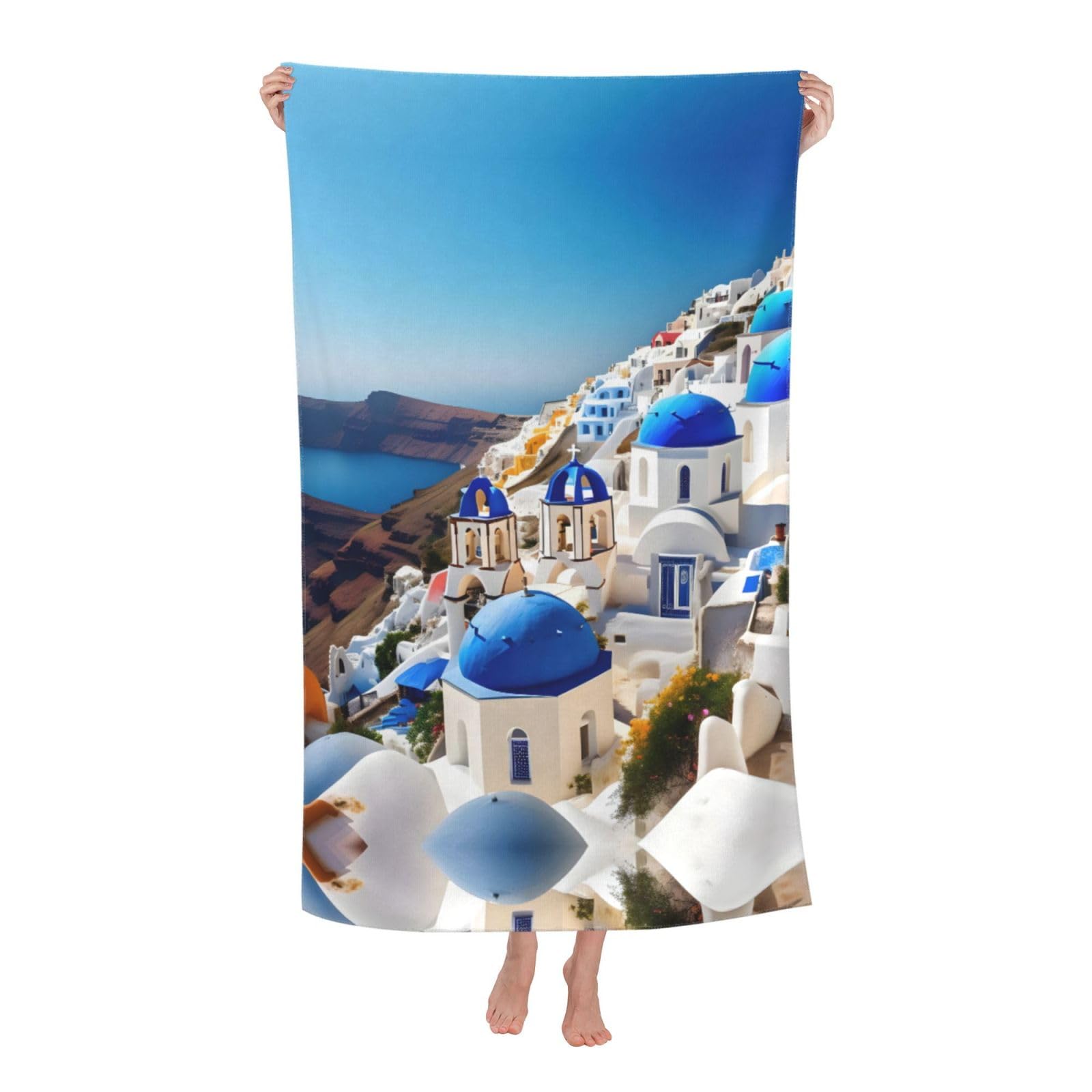 NImongt Santorini Greek Island Sea View Print Oversized Adult Beach Towel For Travel Weekend Getaways Festivals Camping Trips
