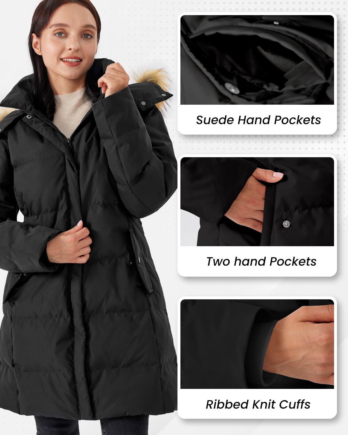 Women's Long Thicken Puffer Jacket Warm Coat with Faux Fur Removable Hood - Image 4