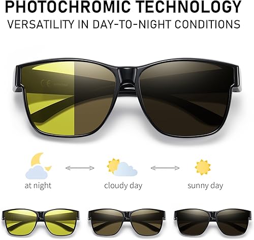 Miniatura 3 de GEGURI Gafas fotocrómicas de visión nocturna, ajuste sobre gafas de transición polarizadas antirreflejos para hombres y mujeres, lentes amarillas