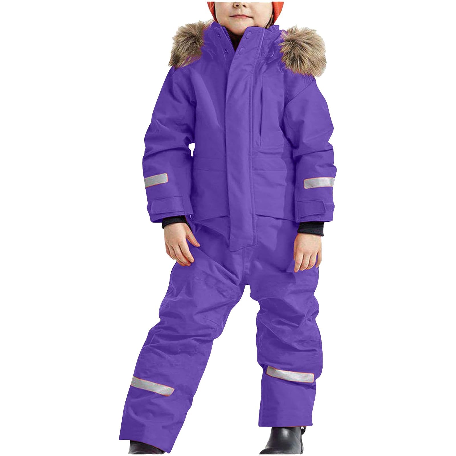 Generisch Traje de nieve para niños y niñas, chaqueta de forro polar de 2 piezas, chaqueta con capucha extraíble, pantalón con tirantes, cortavientos, transpirable, chaqueta de forro polar, cierre de