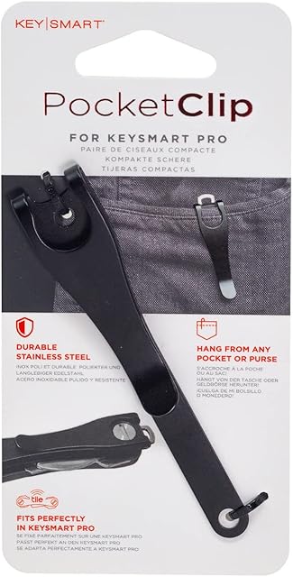 KeySmart Deep Carry Pocket Utility Clip - Add On Everyday Carry Accessory for KeySmart Key Holders, Pocket Clip Stainless Steel Minimalist Compact Gear That Eliminates bulk (Black)