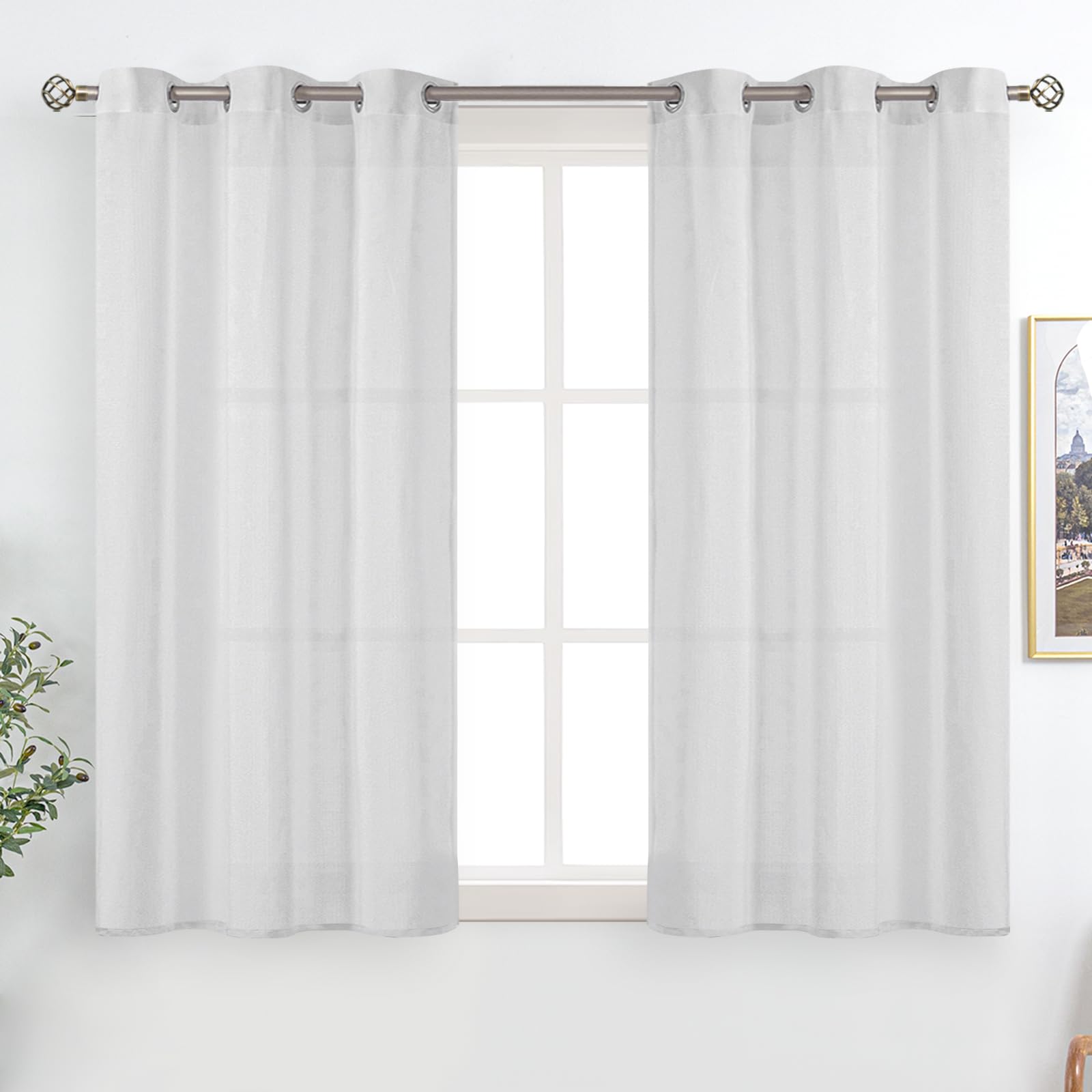 BGment Linen Look Semi Sheer Curtains for Bedroom, Grommet Light Filtering Casual Textured Privacy Curtains for Living Room, 2 Panels (Each 42 x 45