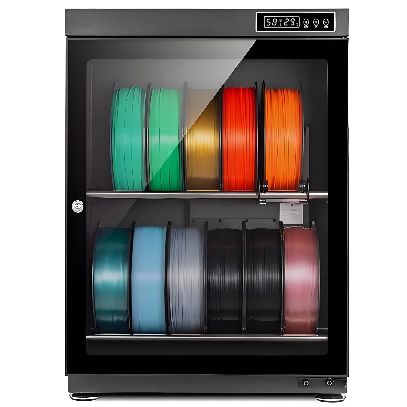 Caja Secadora Filamento para Impresora 3D,Estante Secado Sellado con Control Humedad,Diseño con Soporte para 10-12/15-21 Bobinas,para Nylon,Pla,Petg, Abs,TPU,Pa,Pequeños Estudios SD070