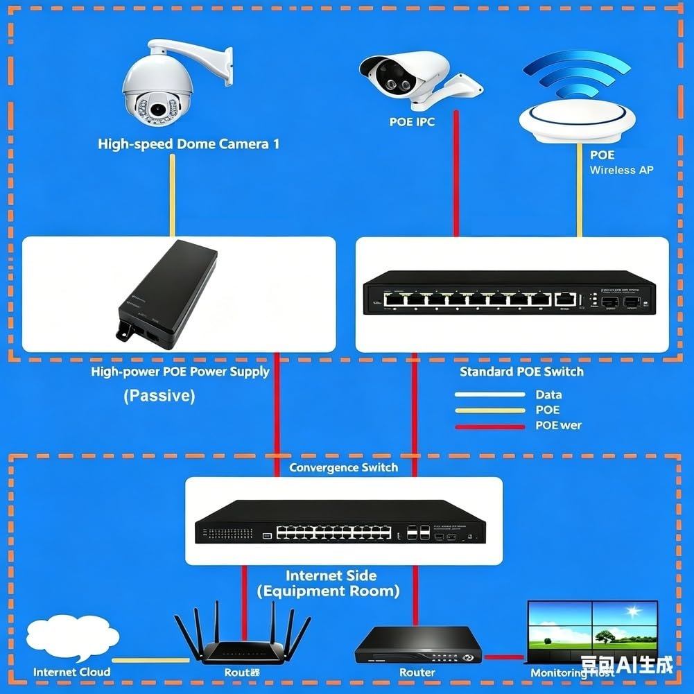 Dispositivo Inyector PoE 90W 55V Gigabit para Red de Vigilancia