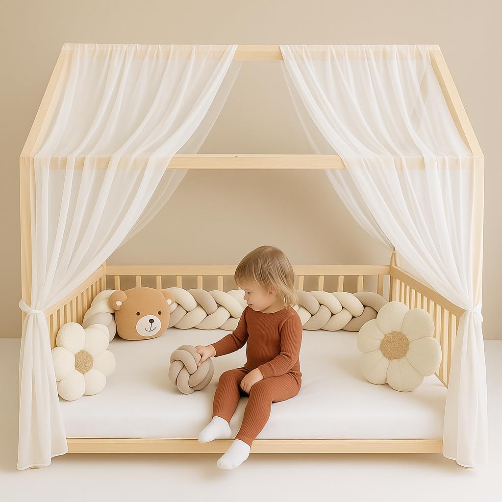 Baby Fancyroom Betthimmel für Hausbett Kinderbett, universell, Premium Tüll, 2-teilig, Hausbetthimmel, Bettvorhang (Ecru, 300cm)