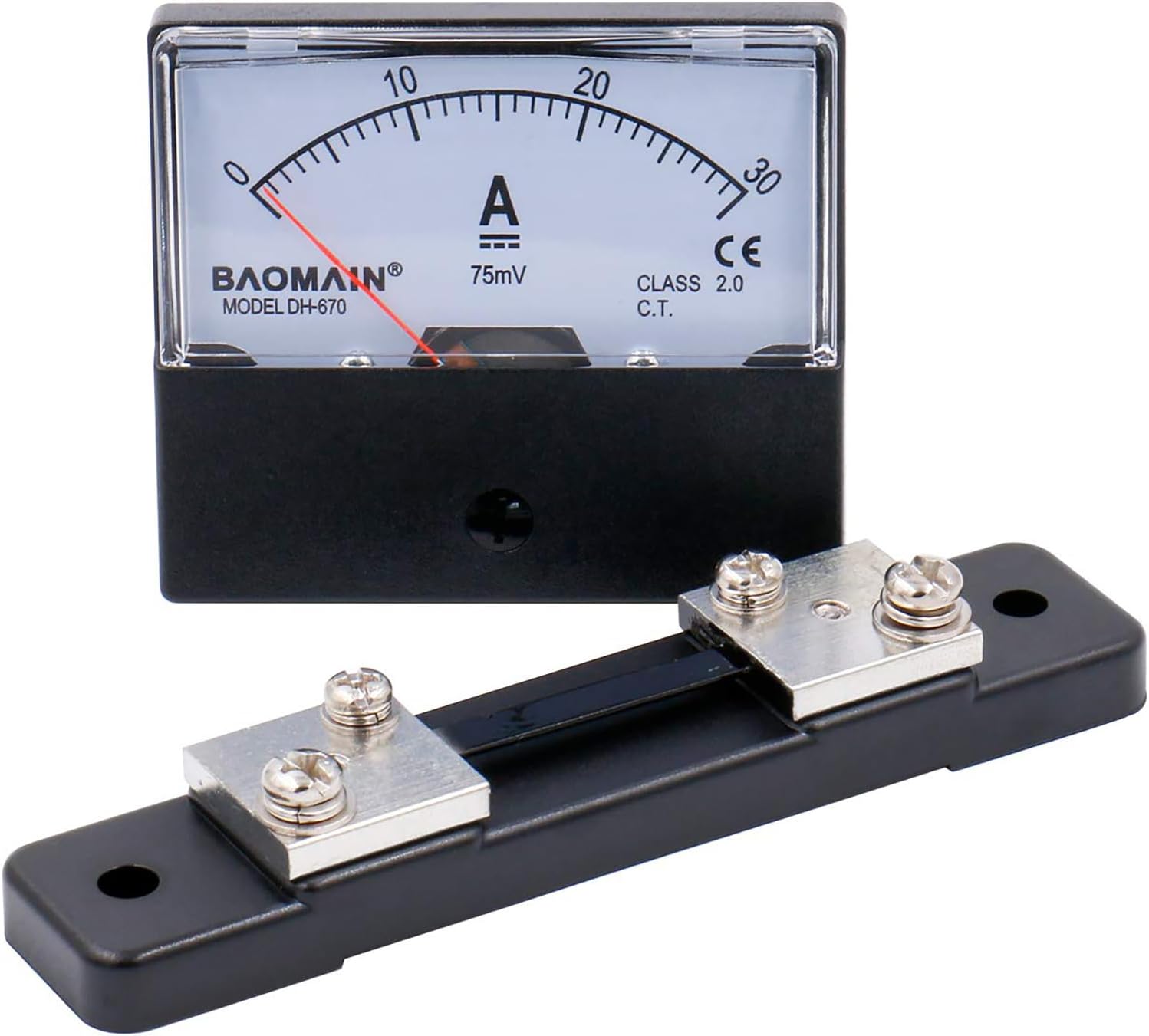 Baomain DH-670 30A Analog Amp Panel Meter Current Ammeter DC 0-30A with Shunt