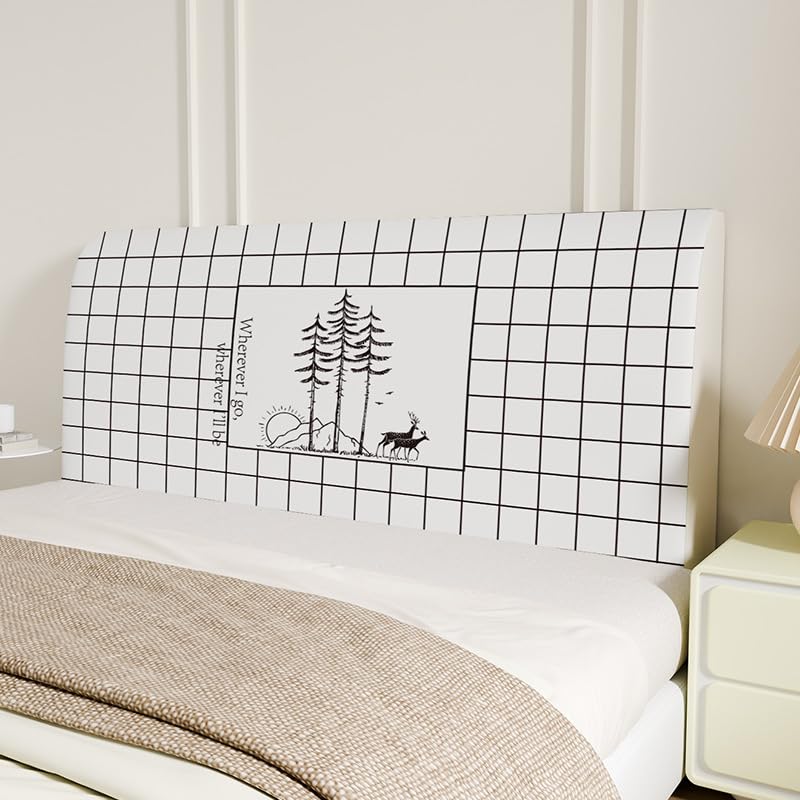 Fundas Cabeceros Árbol Negro Y Blanca Funda Cabecero Cama 150 Poliéster Cabeceiras de Cama Estirable Funda para Cabecero Lavable Funda Cabecero para Cabeceros Cama 150 (para 140-160cm)