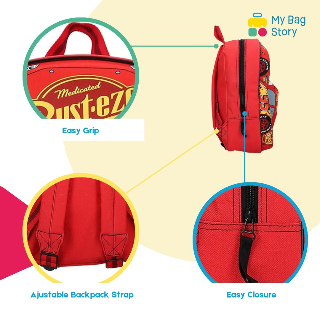 mybagstory Plecak - Samochody - Disney - Dzieci - Szkoła - Podstawowa - Przedszkole - Opieka dzienna - Tornister chłopięcy, Rozmiar 31 cm - Regulowane ramiączka - Pomysł na prezent, Czerwona, 31 cm