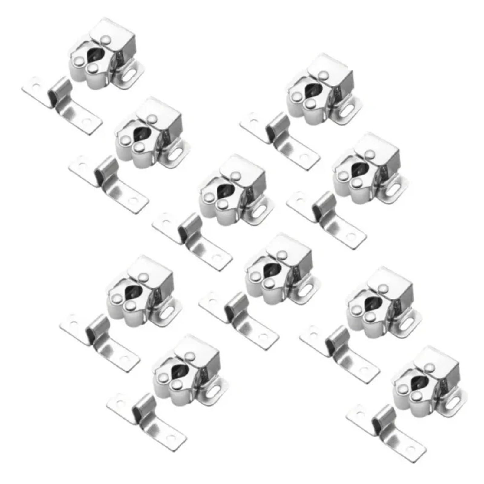 10 Pack Clip Double Roller Catch Cabinet Latches with Spear Strike for Wardrobe Cupboard Drawer Closet Door,Press Lock Buckles for Furniture(Silver)