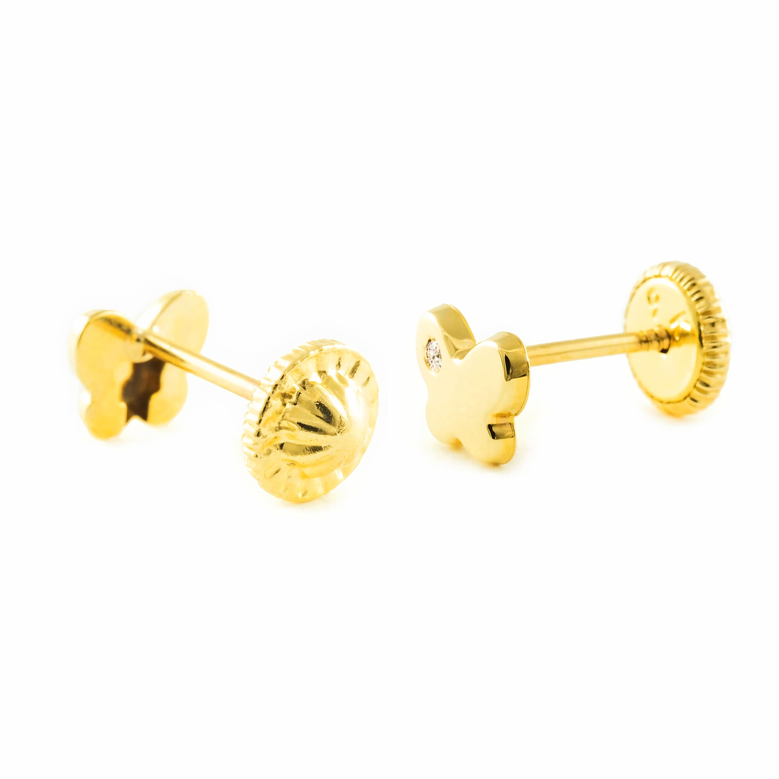 Mondepetit - Orecchini bambini ragazza Farfalla Zircone Oro Giallo 9K - Scatola Regalo - Certificato di garanzia