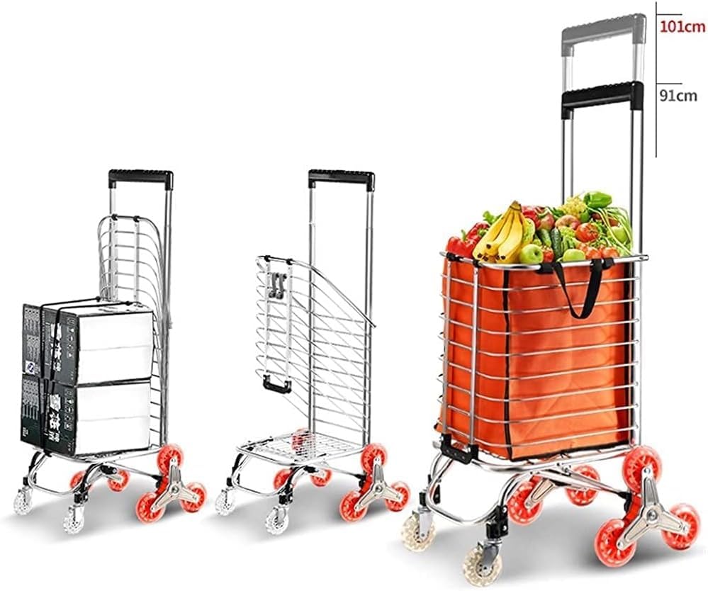 Carrito Ligero de Aluminio para Escaleras con Ruedas Giratorias, Carro Plegable para Compras con Gran Capacidad miniatura 3