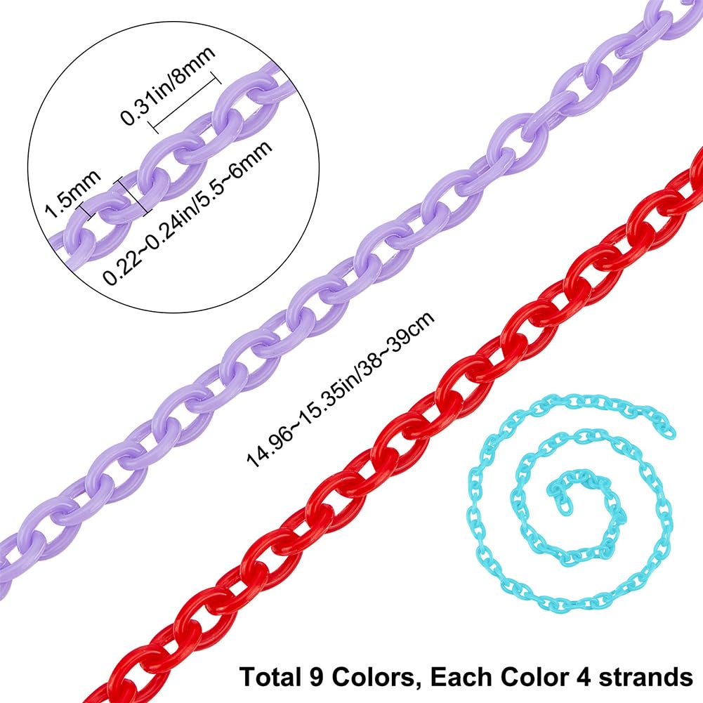 SUNNYCLUE 36 Strands Colorful Plastic Chains Oval Shape Curb Chain Acrylic Cable Links Birds Toys Chain Link for Cage Jewelry Making Bracelets Bag Sunglasses Lanyard DIY Crafts Findings Accessory