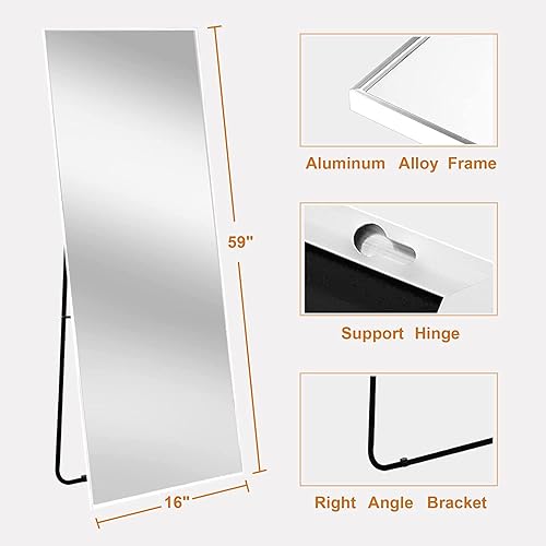 Miniatura 6 de NeuType Espejo de longitud completa de 47 x 22 pulgadas, espejo blanco de longitud completa, espejo de piso, espejo de baño, espejo grande para