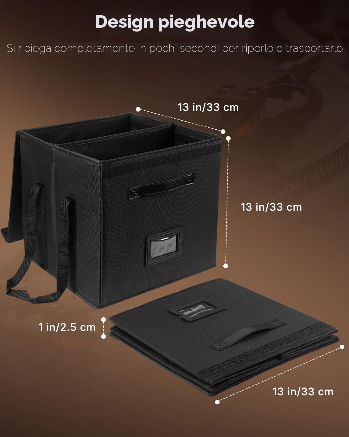 Uniclife Scatola per Immagazzinare Vinili, Organizzatore Collassabile per LP con Coperchio e Maniglie, Cassa Impermeabile alle Gocce per Album per 120 Vinili Singoli, 33 × 33 × 33 cm