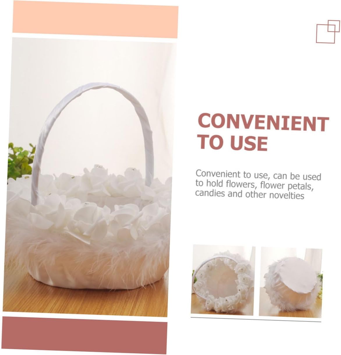 Luxshiny Wedding Flower Girl Basket for Bride White Handheld Delicate Wedding Basket Ceremony Supplies Container and Flower Girl