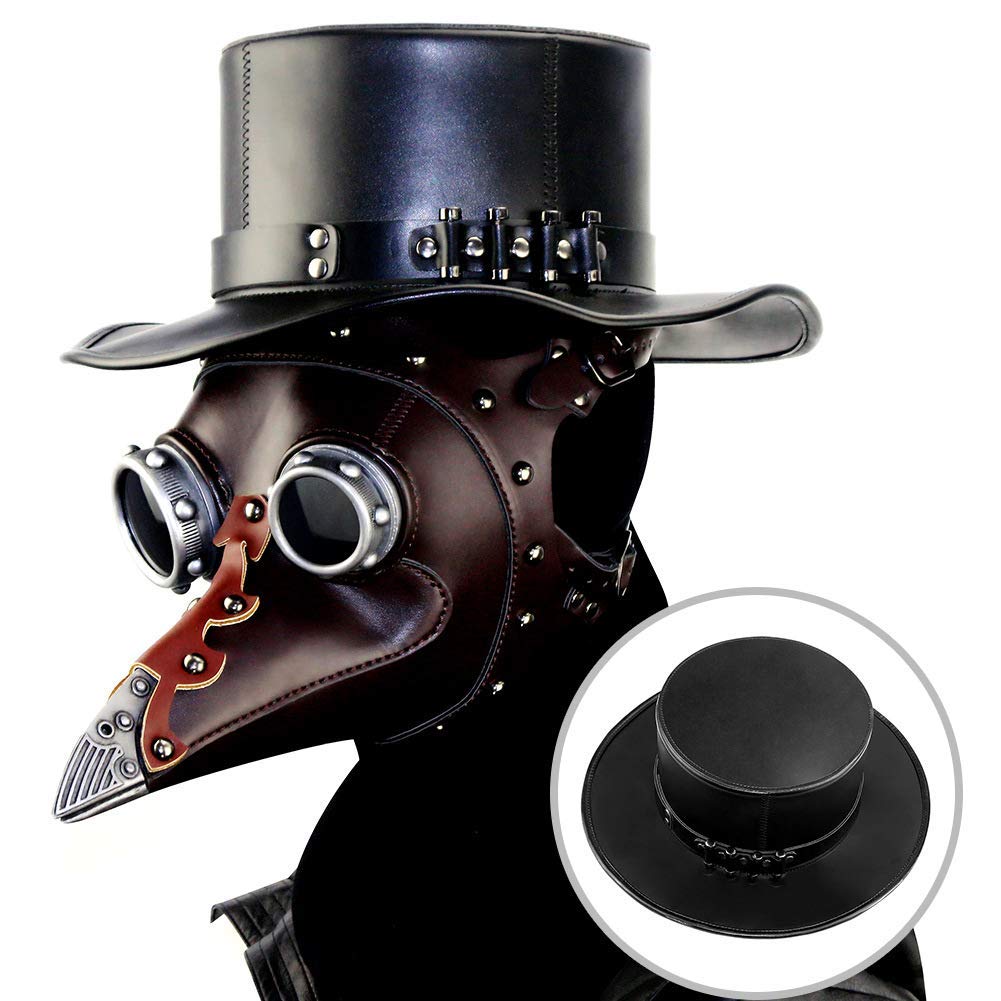 YQQ BAG Steampunk Leather Hat Plague Doctor Black Cap Carnaval Festivals Party Halloween (C)