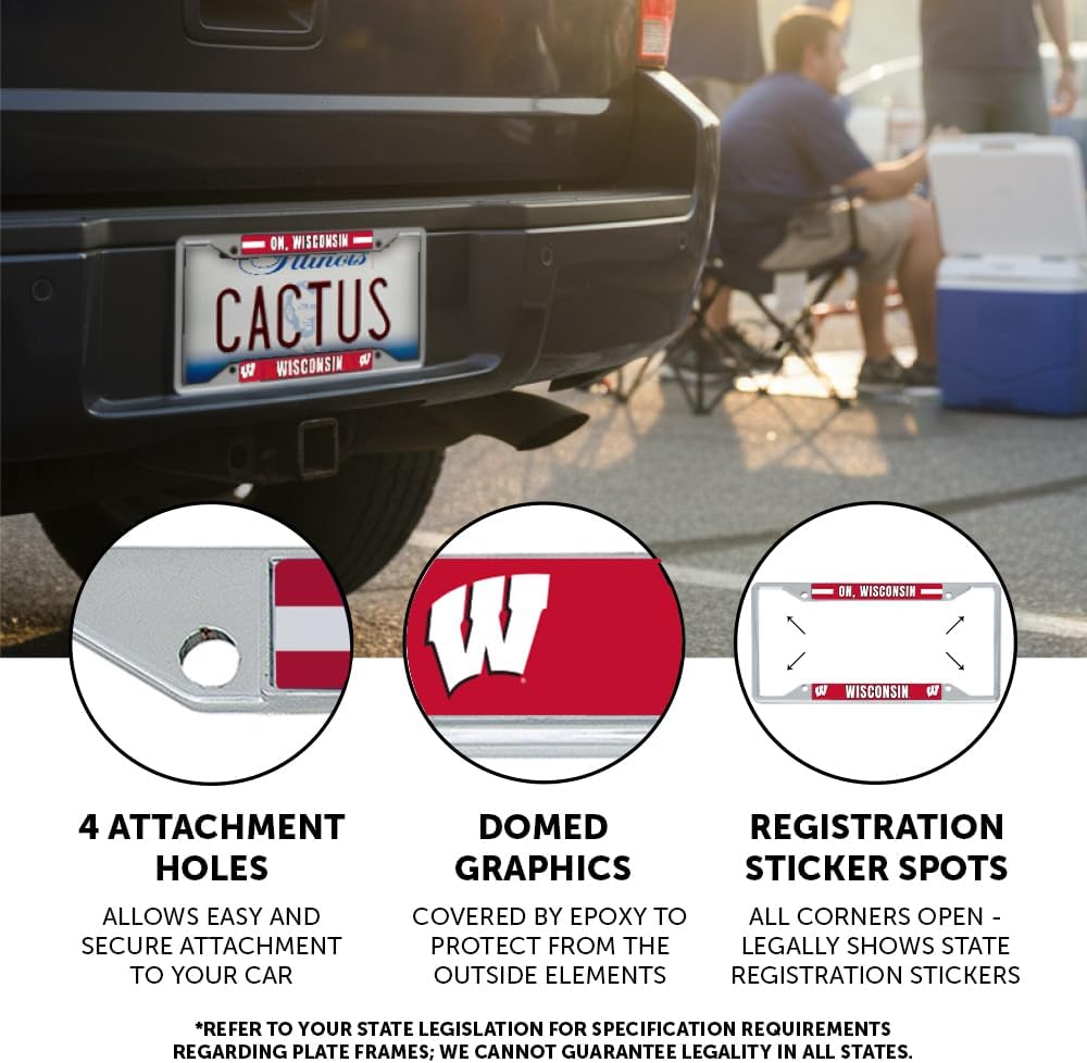 Desert Cactus University of Wisconsin License Plate Frame Badgers UW Madison Holder for Front or Back of Car Metal Car Tag Holder Officially Licensed (Slogan 2)