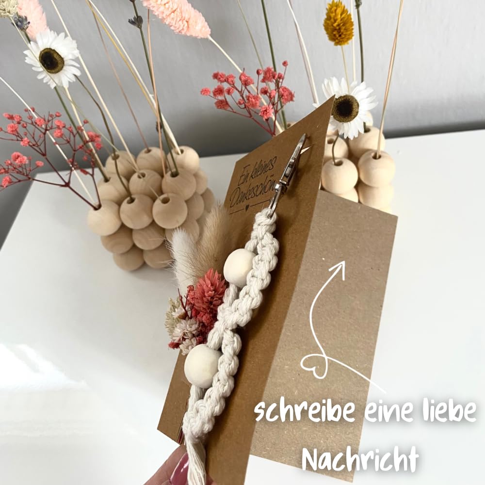 Danke Geschenk-Set – Mit Makramee-Schlüsselanhänger, Trockenblumen & Karte