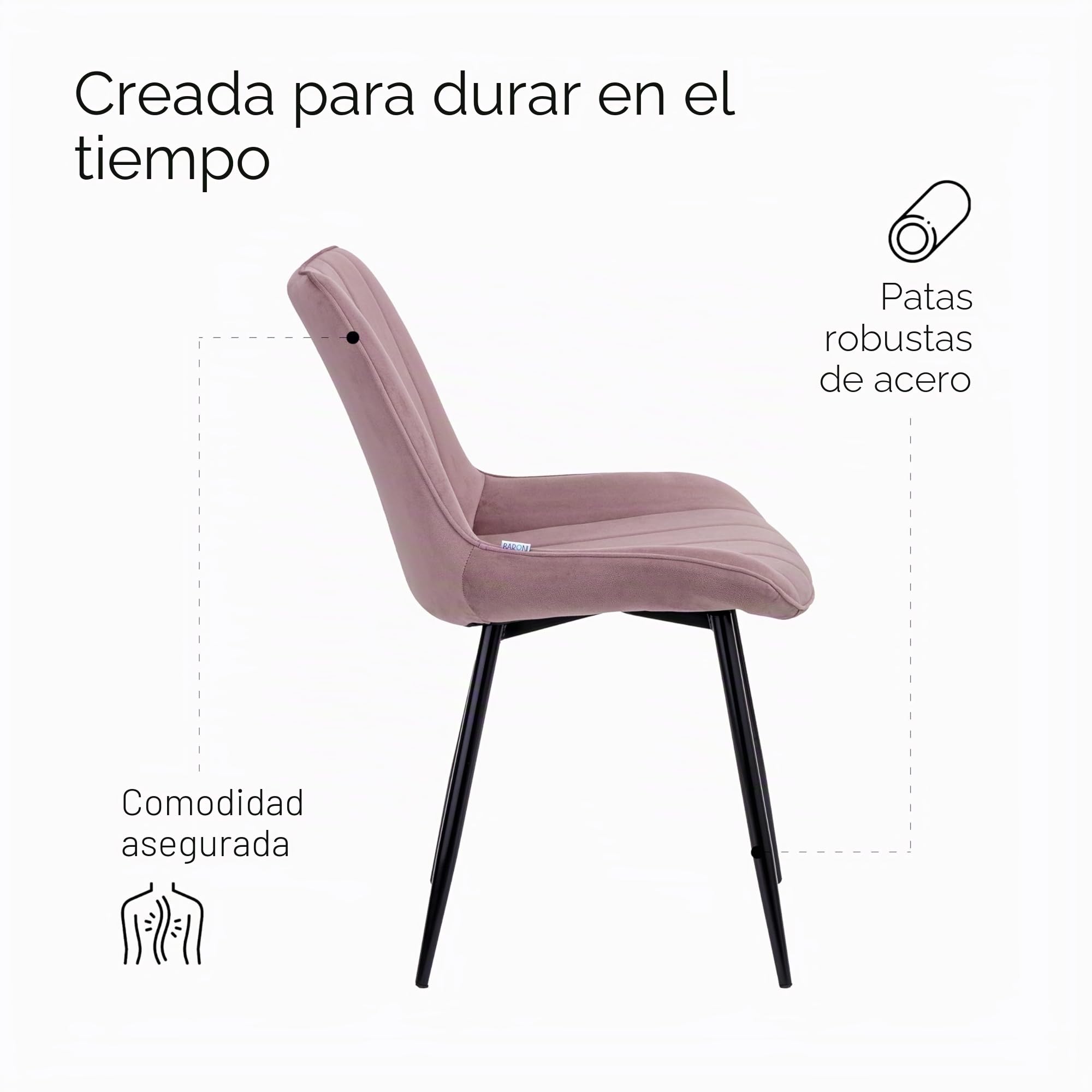 Baroni Home Silla Moderna de Terciopelo y Patas de Acero Negro, Sillón de Salón, Dormitorio, Comedor, Rosa Polvo, 1 unidad, 53x86x44 cm