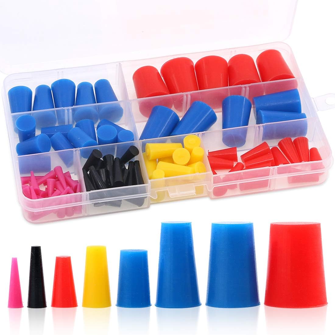 Glarks 100Pcs High Temp Silicone Rubber Tapered Plug Assortment Kit Masking Off Holes During Powder Coating, Painting, Hydro Dipping, Media Blasting