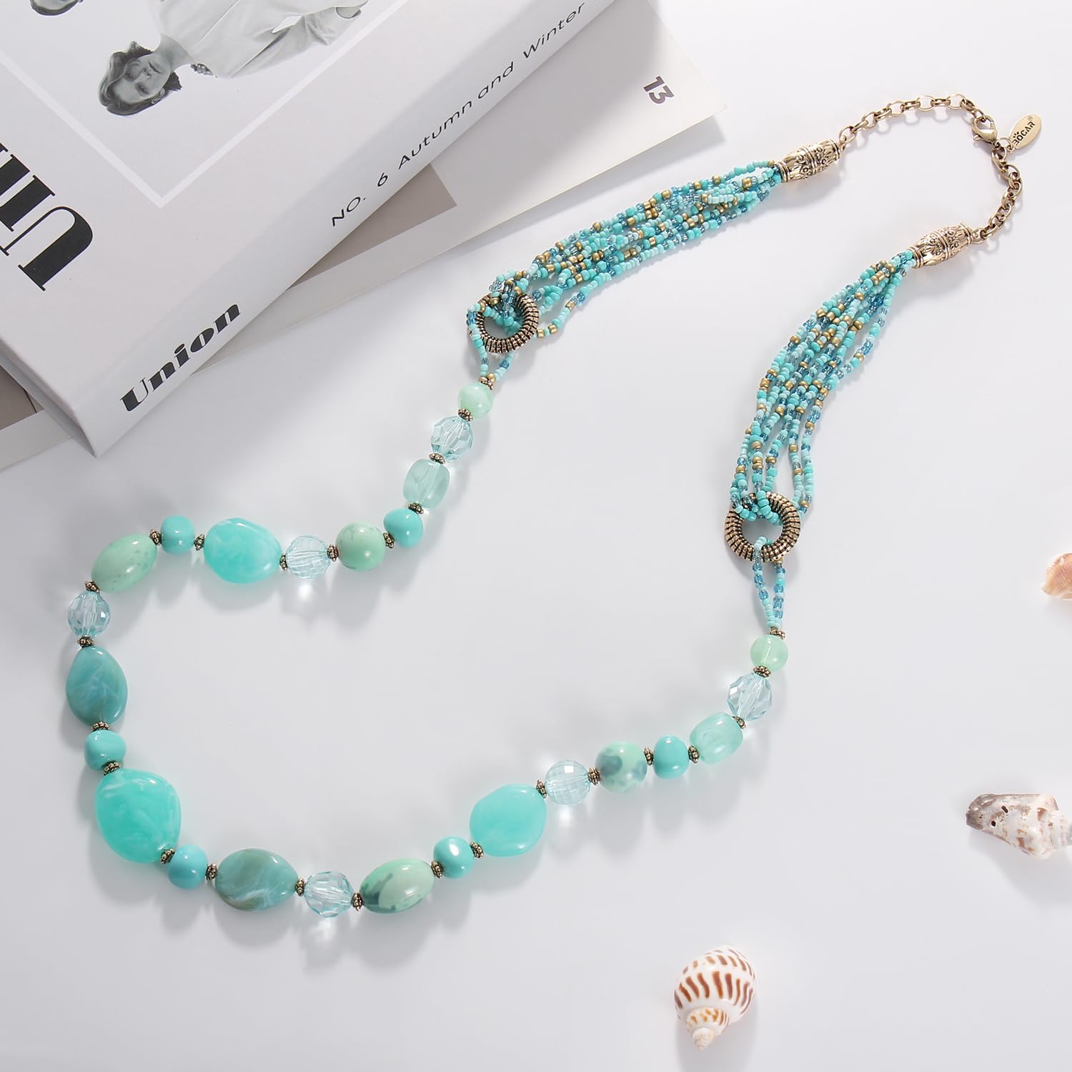 Bocar Collana lunga multistrato donna perline mano collana Chian regalo (NK-10349)