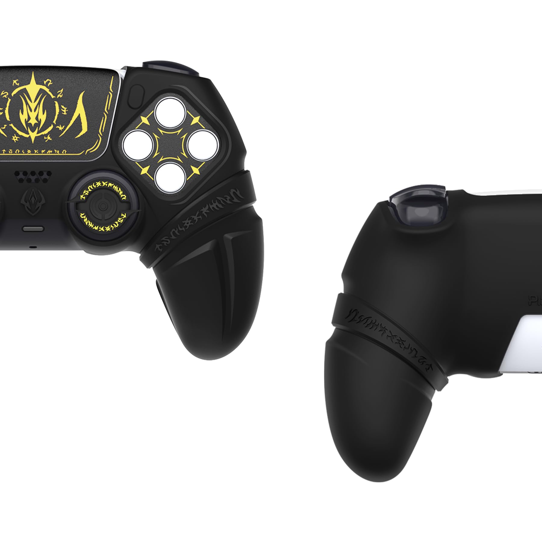 PlayVital 2 Cover per ps5 Controller,Custodia Protettiva Silicone Skin Antiscivolo per ps5 Joystick&Copri Levette Analogiche&Adesivo Touchpad(Runes)-Compatibile con Base di Ricarica-Nero