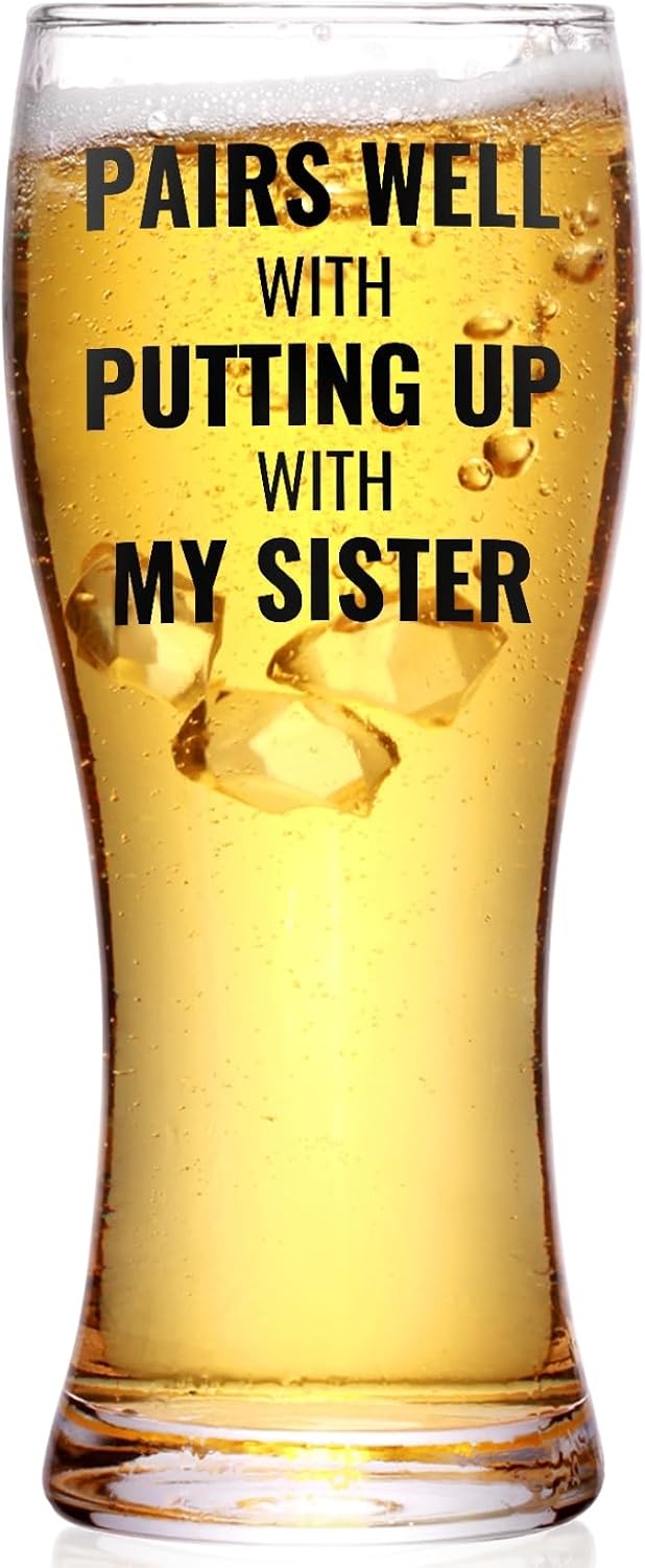 Onebttl Gifts for Brother in Law from Sister in Law, Beer Glass Funny Gift Idea for Christmas, Father's Day, Birthday, Box and Greeting Card Included