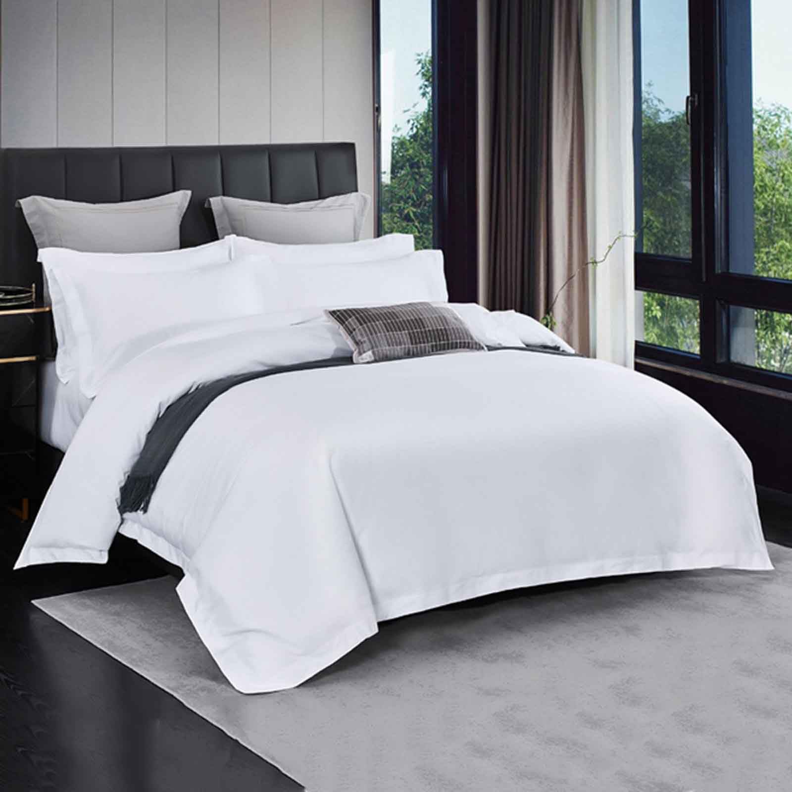 Drap plat 2 personnes coton blanc 2m avec housse de couette et taies