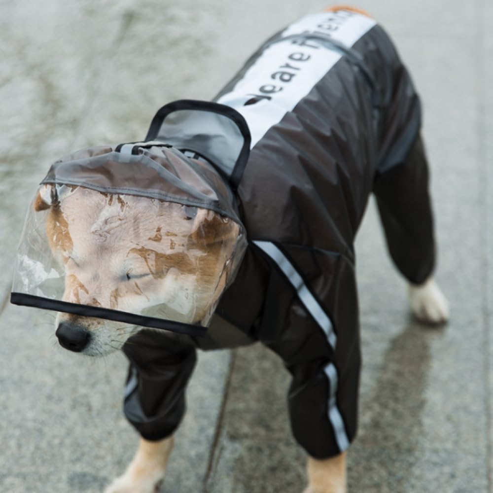 BERO Mode Chien Mackintosh Quatre Pattes imperméable Tout Compris vêtements pour Animaux de Compagnie Petit et Moyen Grand Chien Transparent réfléchissant-Black||7XL