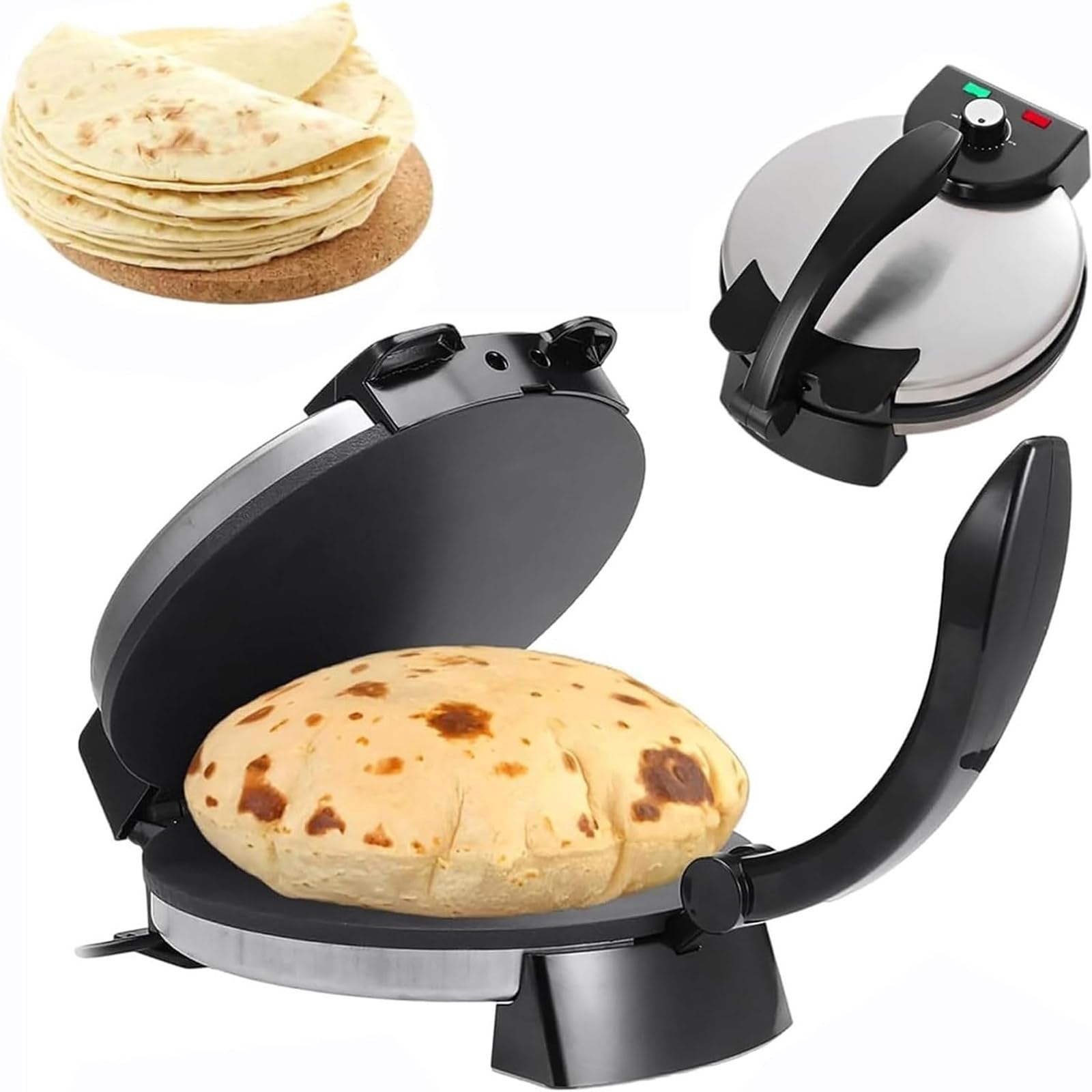 LHUITUI Electric Tortilla Maker, Chapati & Tortilla Pancake Machine, Non Stick Chapati Maker, Anti-Scalding Handle, 0-260℃ Adjustable Temperature, With Indicator Light, For Cooking, Roti Maker