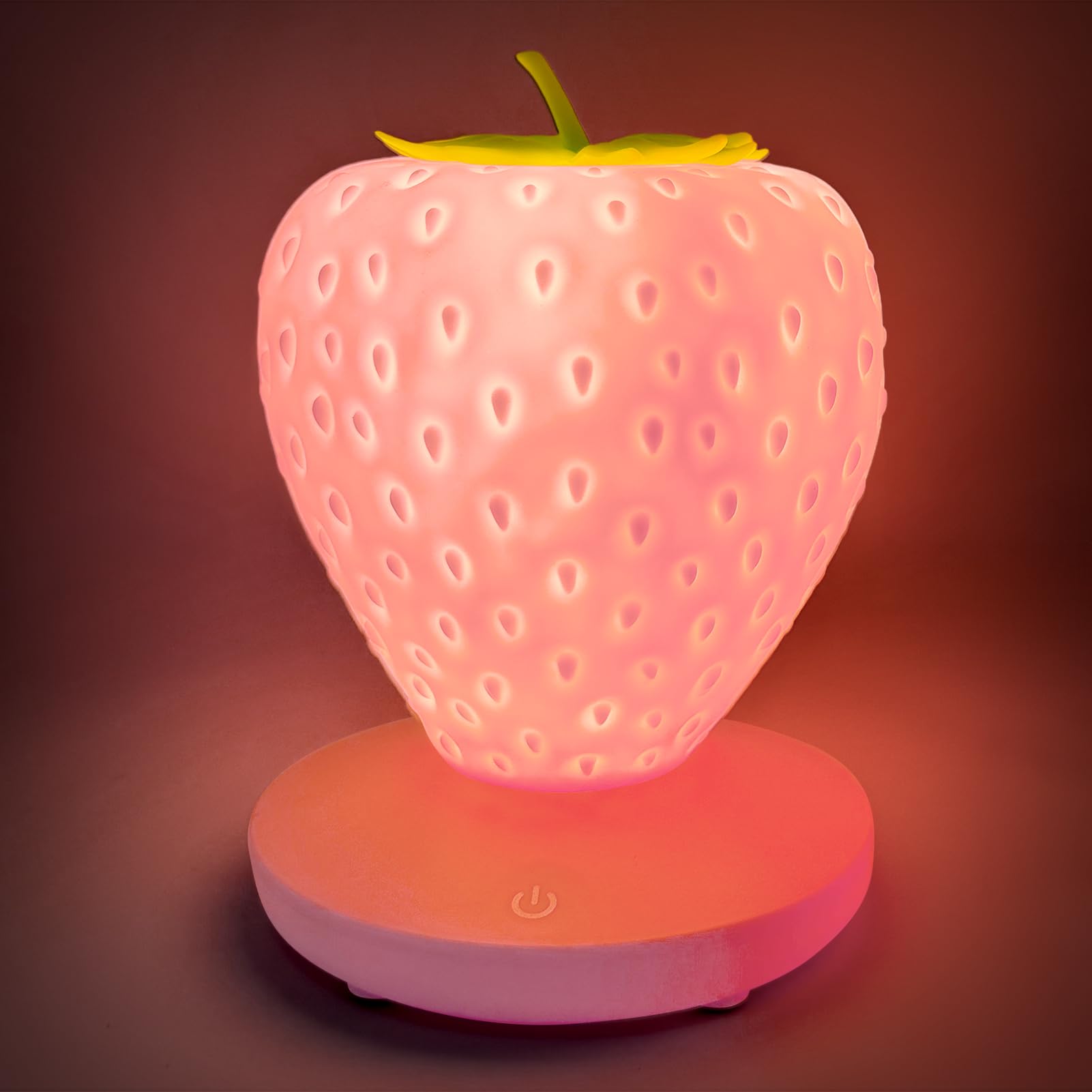 Jeukwud Strawberry Night Light, LED Cute Night Light, Cute Silicone Strawberry Lamp, 3 Modes Touch for Birthday, Christmas (Pink)