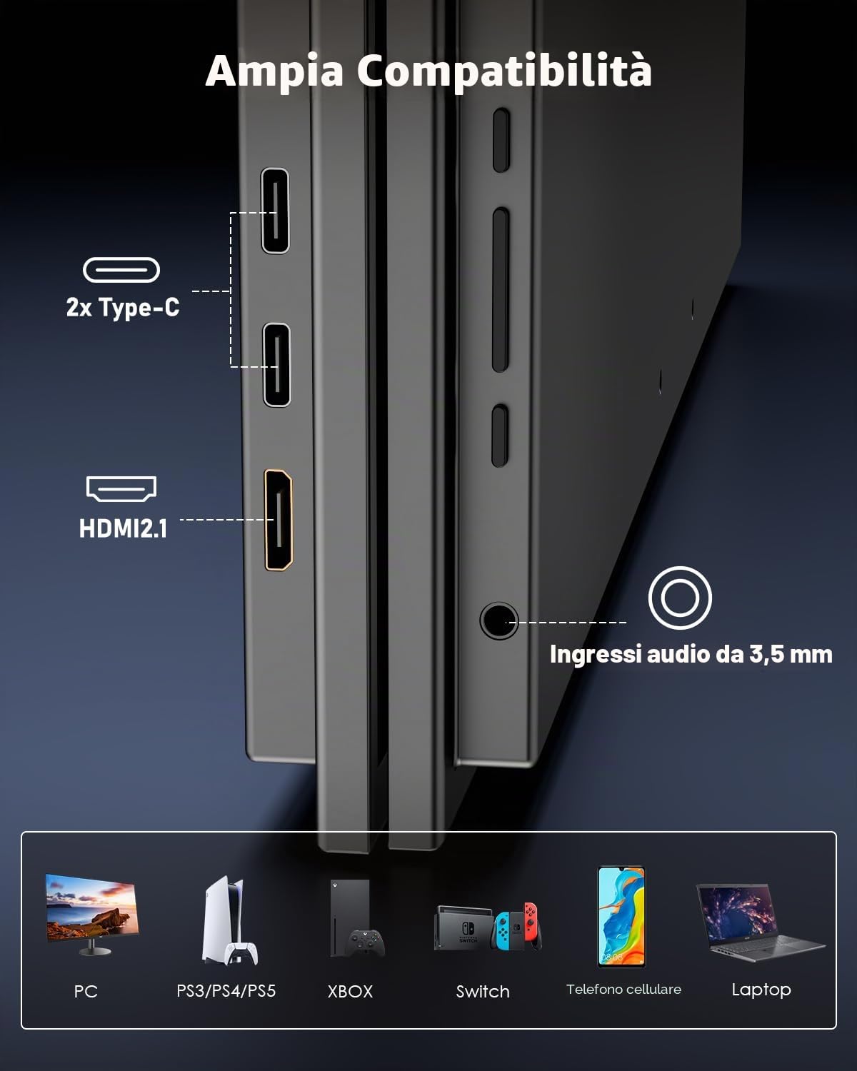 Yodoit Monitor portatile da 19" 4K a 144 Hz, UHD 3840x2160, IPS, secondo schermo esterno per laptop | Connettività USB-C e HDMI, altoparlanti integrati, con Smart Cover, per PC, Mac, PS3/4/5, Xbox