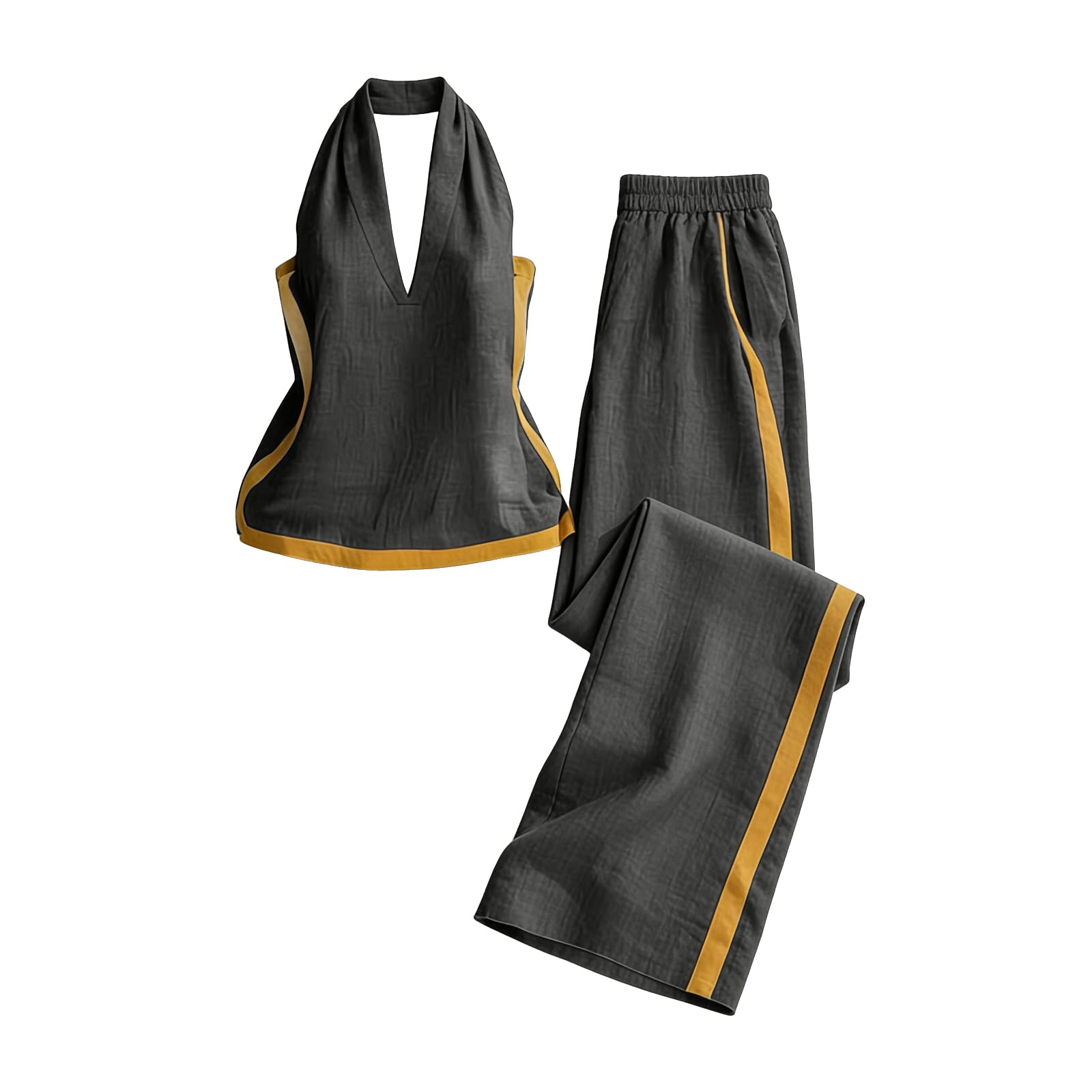 2026Conjunto Mujer Dos Piezas Casual Verano Elegante Lino Y Algodón Conjunto Moda Casual con Cuello en V Ligero y Transpirable Sin Mangas Top Pantalones Sueltos con Bolsillo para Vacaciones
