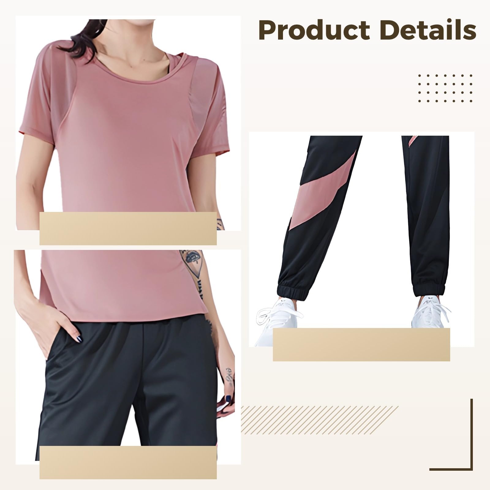 Conjunto de entrenamiento de tres piezas para mujer, incluye brasier deportivo, camiseta de manga corta, leggings, conjuntos de yoga de 3 piezas, elegante diseño morado y negro, tela transpirable de