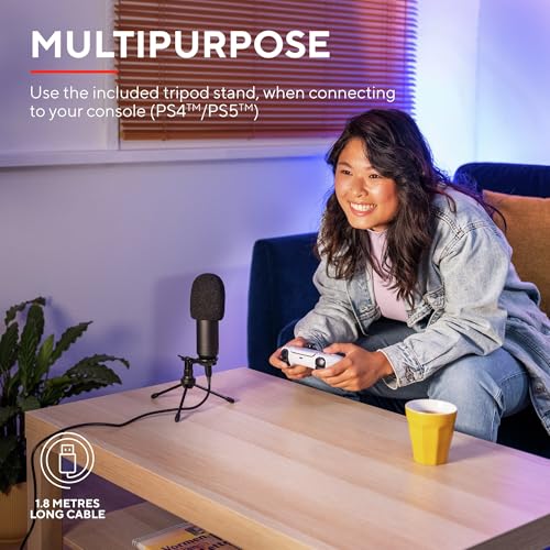 GXTrust 252 Emita Plus Microfono USB Professionale a Condensatore con Braccio Regolabile, Pattern Cardioide, Filtro Pop, Microfono per PC, PS4, PS5, Streaming, Podcast - Nero - Microfono streaming - Immagine 4