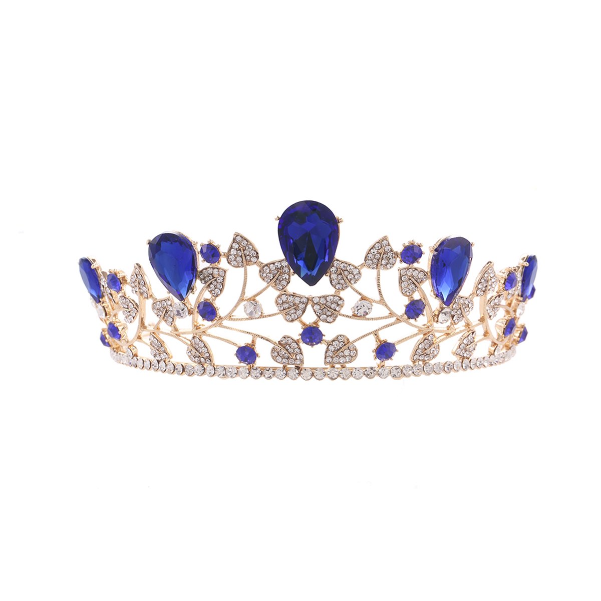 OULII Women Wedding Bridal Tiara Crown Baroque Tiara Barrettes Hairband Clip (Blue)