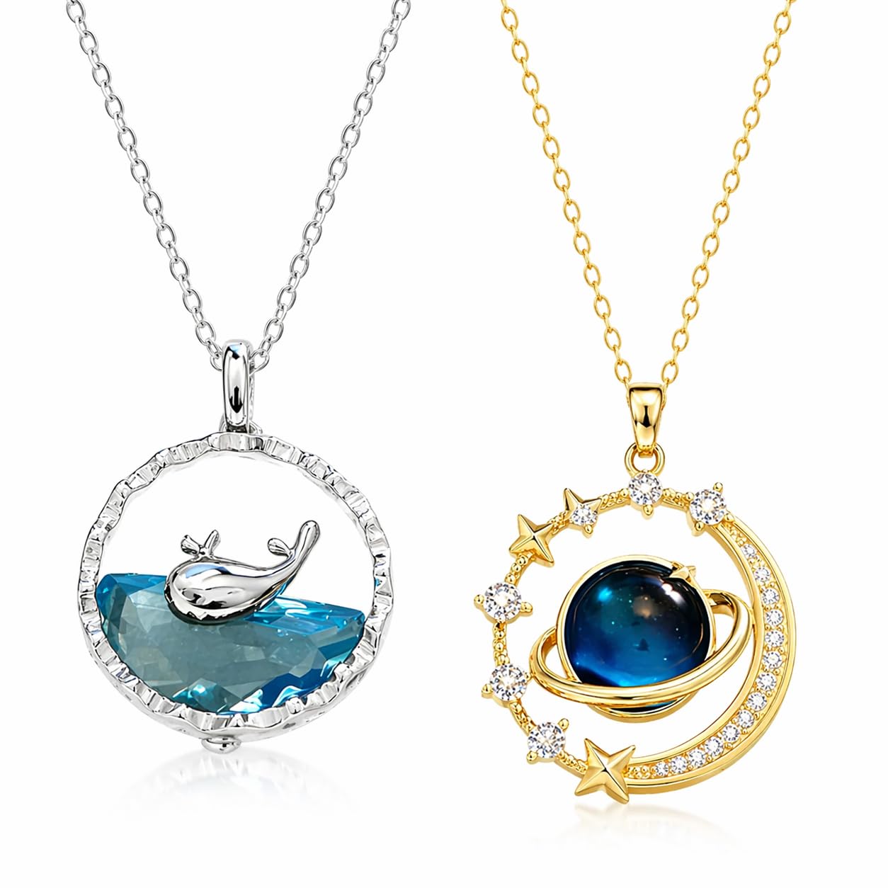 Buy Luxury Couple Pendant Necklace Set for Women – Silver Dolphin