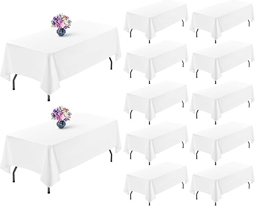 Miniatura 239 de Paquete de 8 manteles redondos blancos de 90 pulgadas, manteles redondos de poliéster lavables para mesa de tela decorativa resistente a