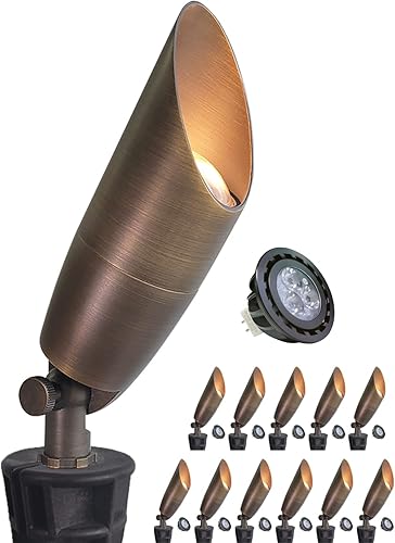 Vista 33 de MALORY Paquete de 6 focos de paisaje de latón con kit de bombillas MR16 (S04), bajo voltaje de 12 V CA/CC, luces de patio exteriores ajustables