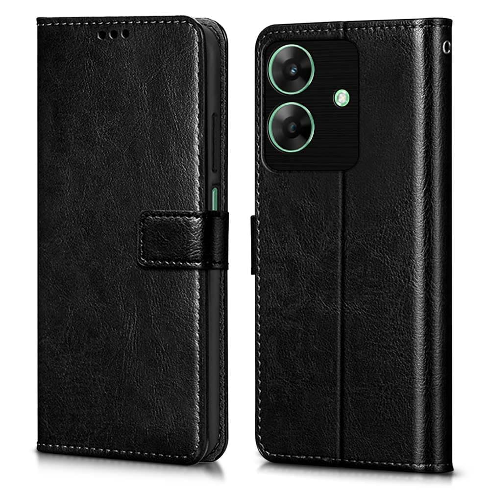 TOUCCH Flip case for Realme Narzo N61 | Realme C61| Leather Finish Cover & Flexible Stand Design | Card and Money Pocket | Black TOUCCH Flip case for Realme Narzo N61 | Realme C61| Leather Finish Cover & Flexible Stand Design | Card and Money Pocket | Black
