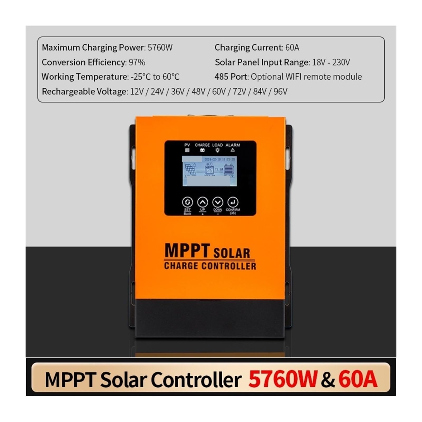 controlador de carga solar, Controlador De Carga Solar MPPT 30A 60A 120A Entrada 12V A 230V Automático For Regulador Batería Panel Con Pantalla LCD Wifi(60A)