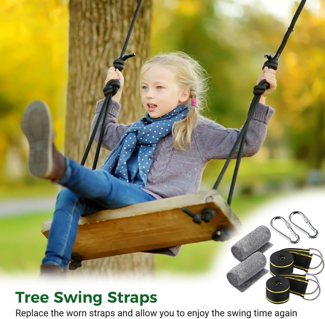 High-Density Polyester Straps, Easy to Hang Any Swing, Tree Swing Straps Kit, Extra Long 10Ft Hanging Swing Straps with Pads, Carabiners, Stickers, Hold Up to 2800Lbs