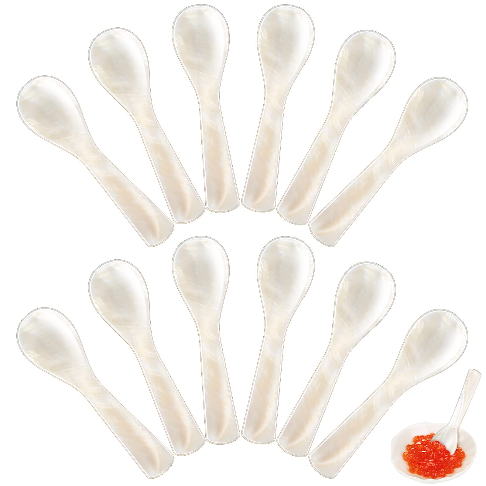 Geiserailie 12 Pieces Mother of Pearl Caviar Spoons Handcraft,3.55 Inch